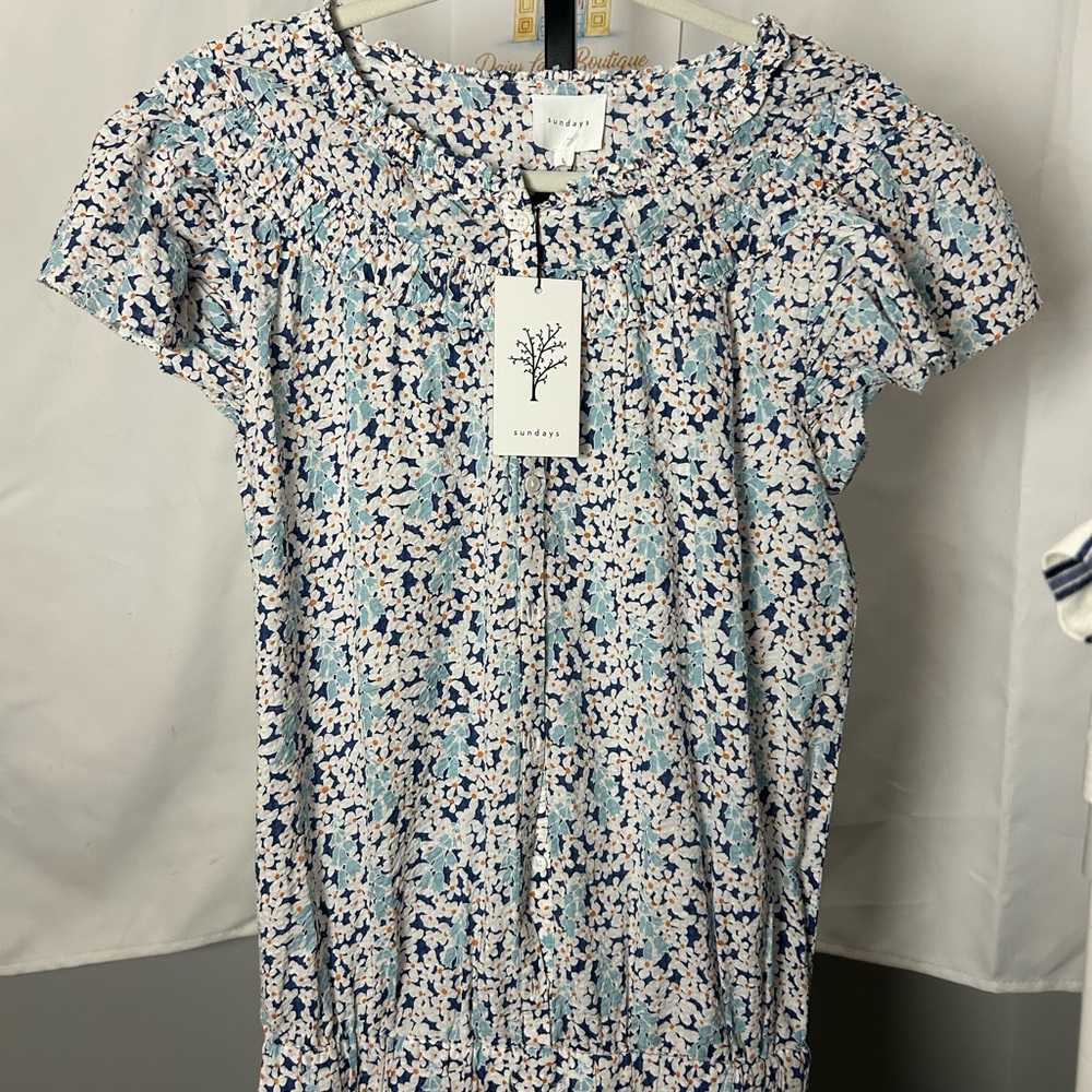 sundays Navy and Light Blue Floral Short Sleeve Romper